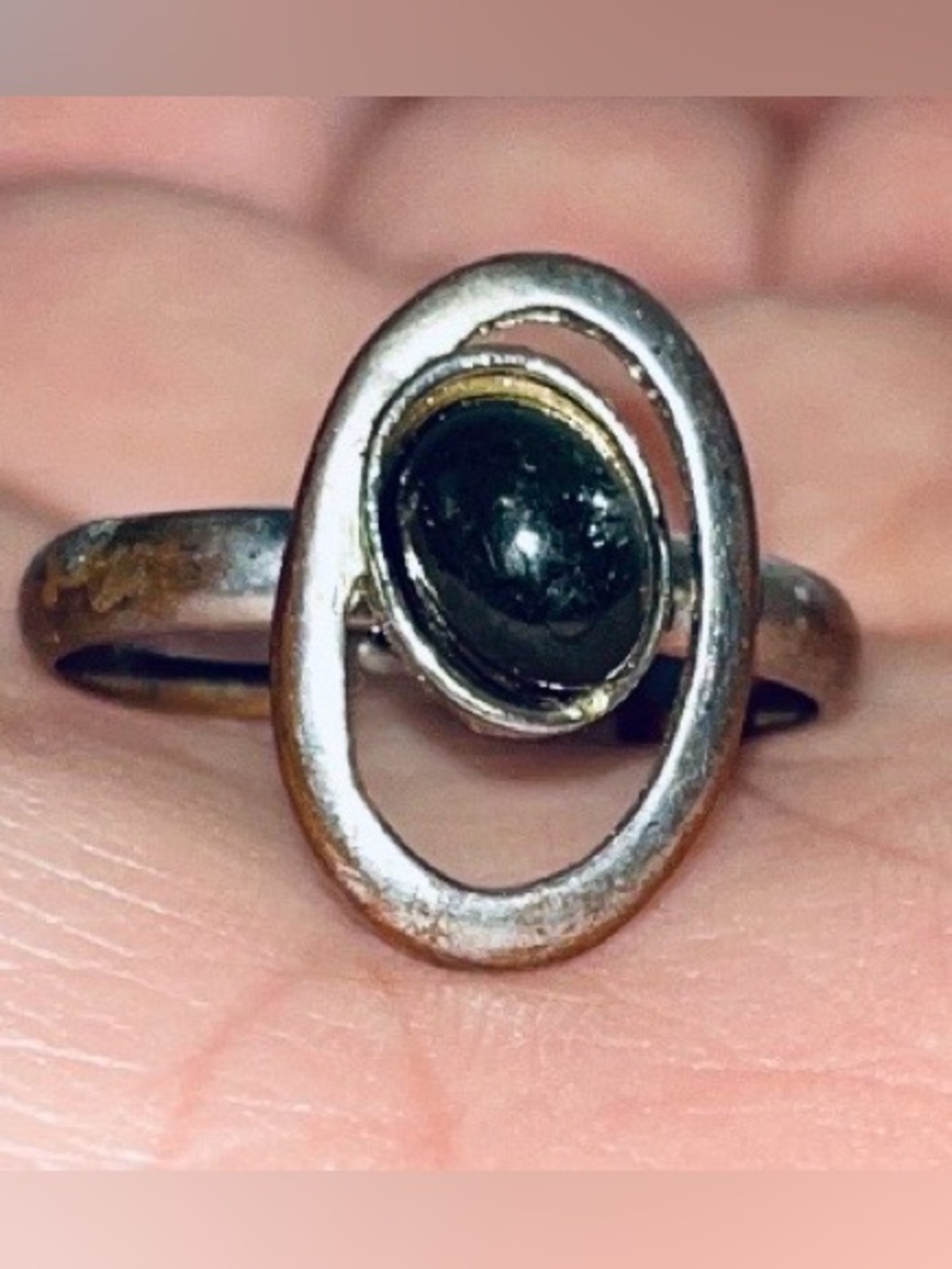 Black Onyx Hematite Oval Ring Adjustable vintage